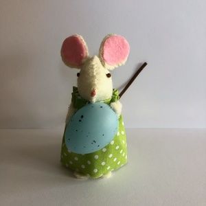 Fun hand-sewn felt Mouse holding a Blue Egg hand made spring